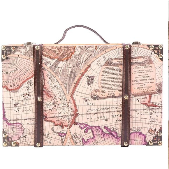 Vintiquwise World Map Print Suitcase/Decor - Picture 1 of 8